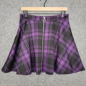 Hot Topic Skirt Womens M Purple Black Plaid Zip Front Skater Goth Mini Academia